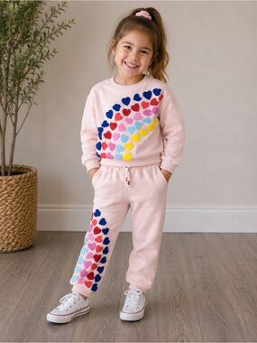 • Mini Boden • Pink Kids Heart Sweatsuit Set 3-4